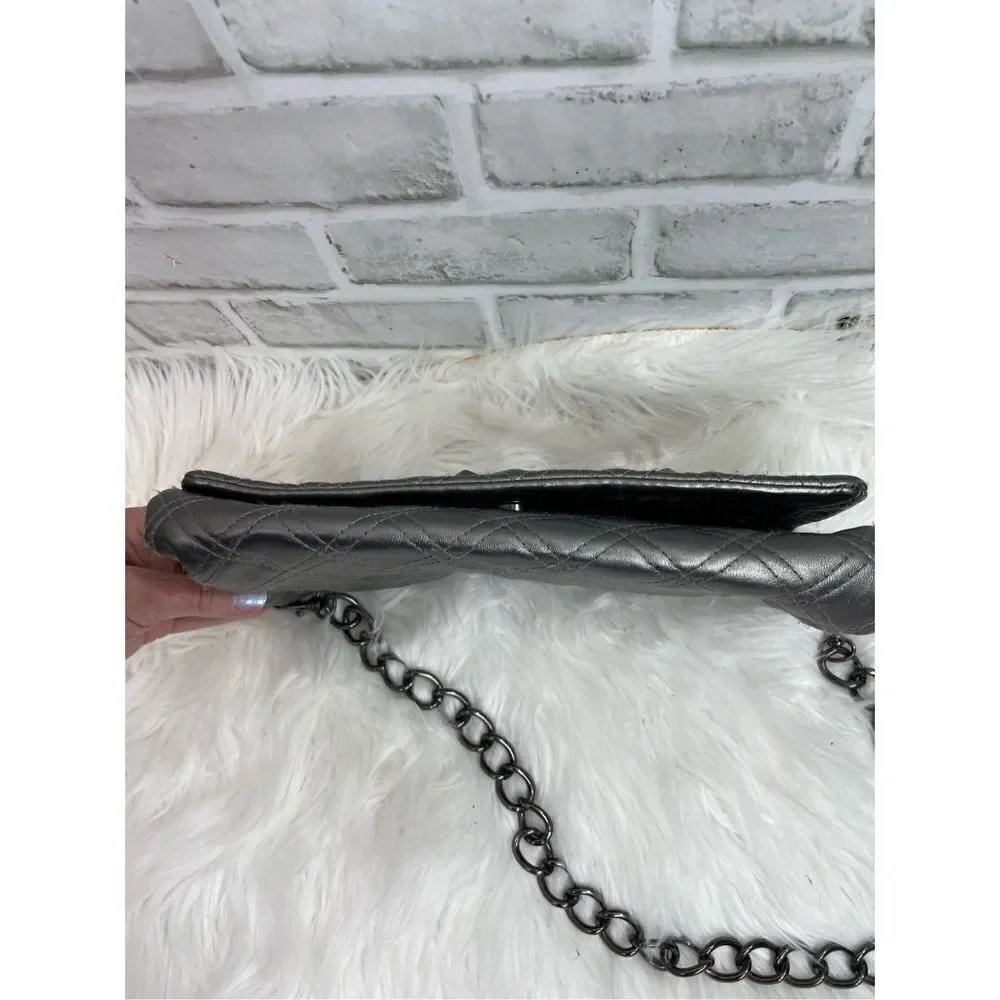 Kate Landry Plaid Silver Pattern Metal Studs Animal Print Inside Shoulder Bag